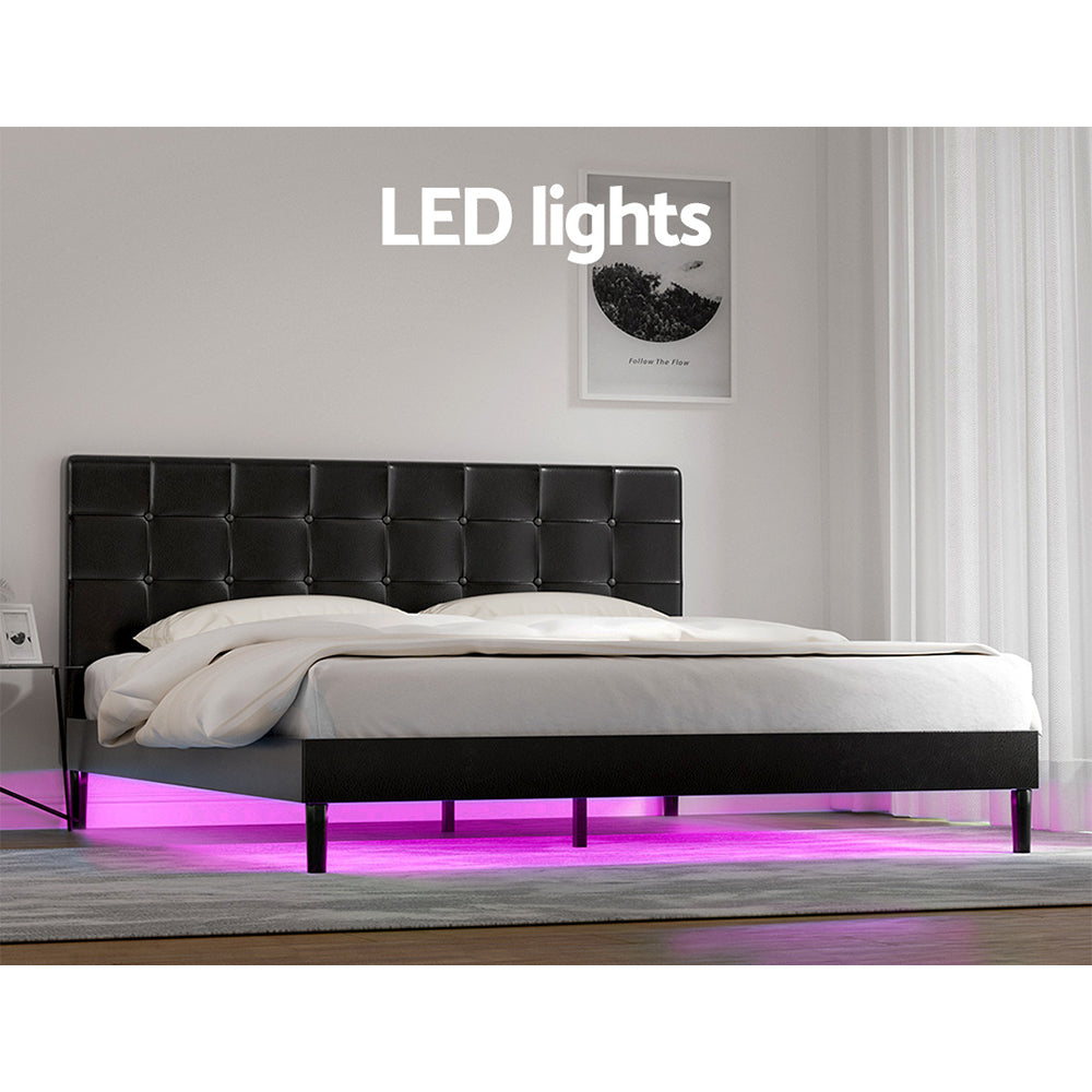 Artiss RAVI Black LED King Bed Frame BFRAME-G-RAVI-K-BK-ABC