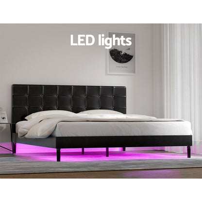 Artiss Bed Frame King Size LED Black RAVI BFRAME-G-RAVI-K-BK-ABC