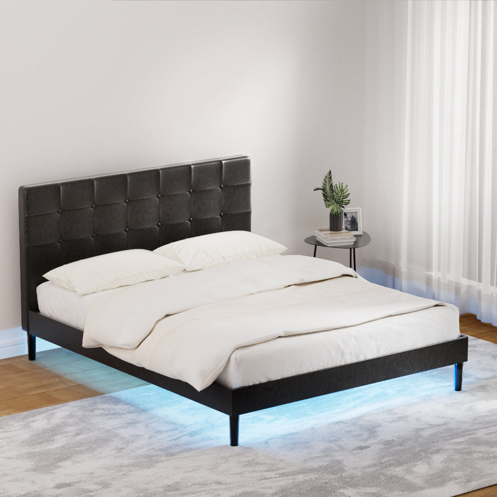 Artiss RAVI Black LED Queen Bed Frame BFRAME-G-RAVI-Q-BK-ABC