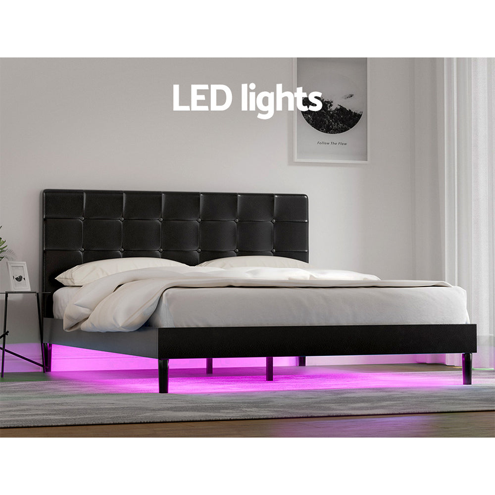 Artiss RAVI Black LED Queen Bed Frame BFRAME-G-RAVI-Q-BK-ABC