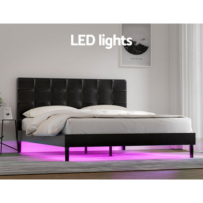 Artiss Bed Frame Queen Size LED Black RAVI BFRAME-G-RAVI-Q-BK-ABC