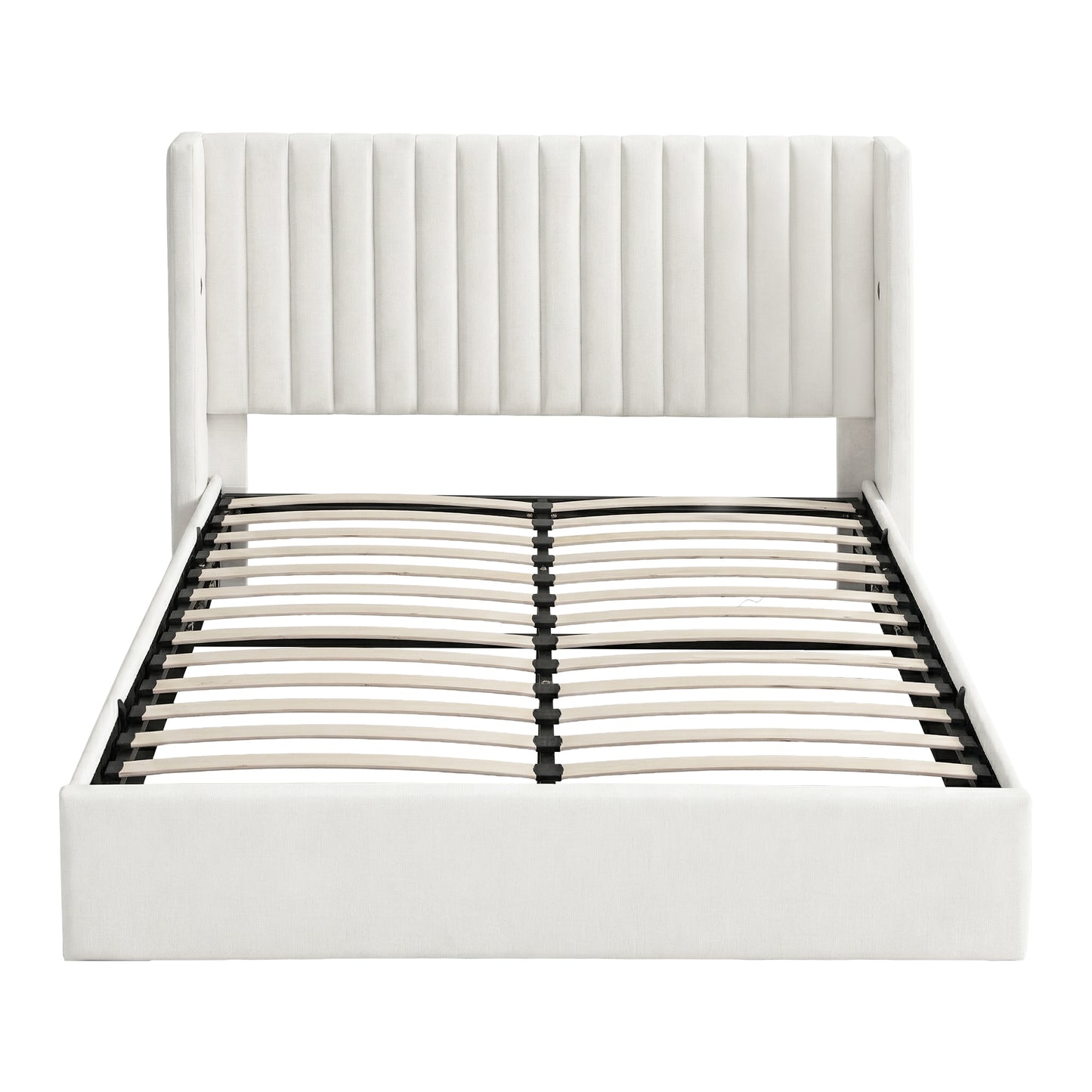 Artiss Double Bed Frame with Gaslift Storage USB Type-C Charging Ports Velvet Upholstery White BFRAME-G-RITA-D-WH-ABC