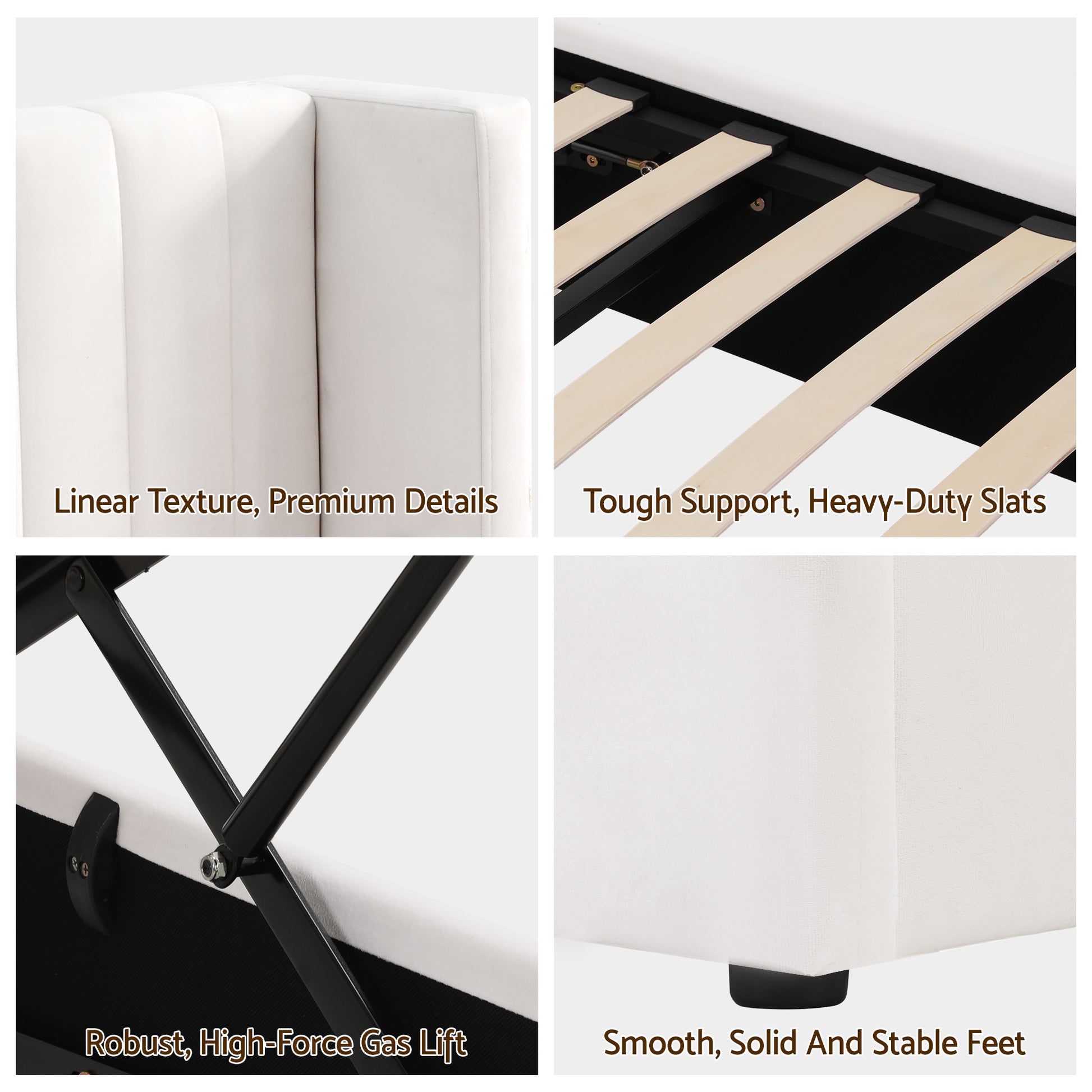 Artiss Double Bed Frame with Gaslift Storage USB Type-C Charging Ports Velvet Upholstery White BFRAME-G-RITA-D-WH-ABC