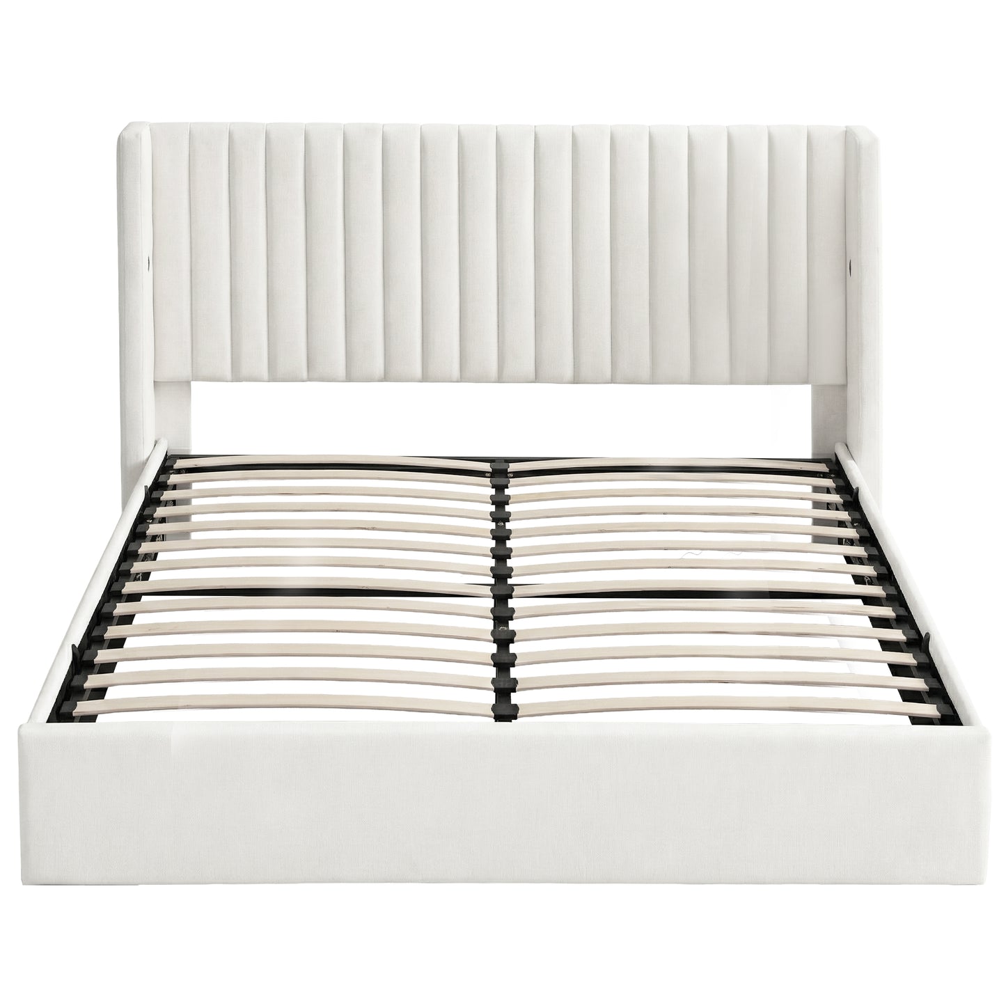 Artiss King Bed Frame with Gaslift Storage USB Type-C Charging Ports Velvet Upholstery White BFRAME-G-RITA-K-WH-ABC