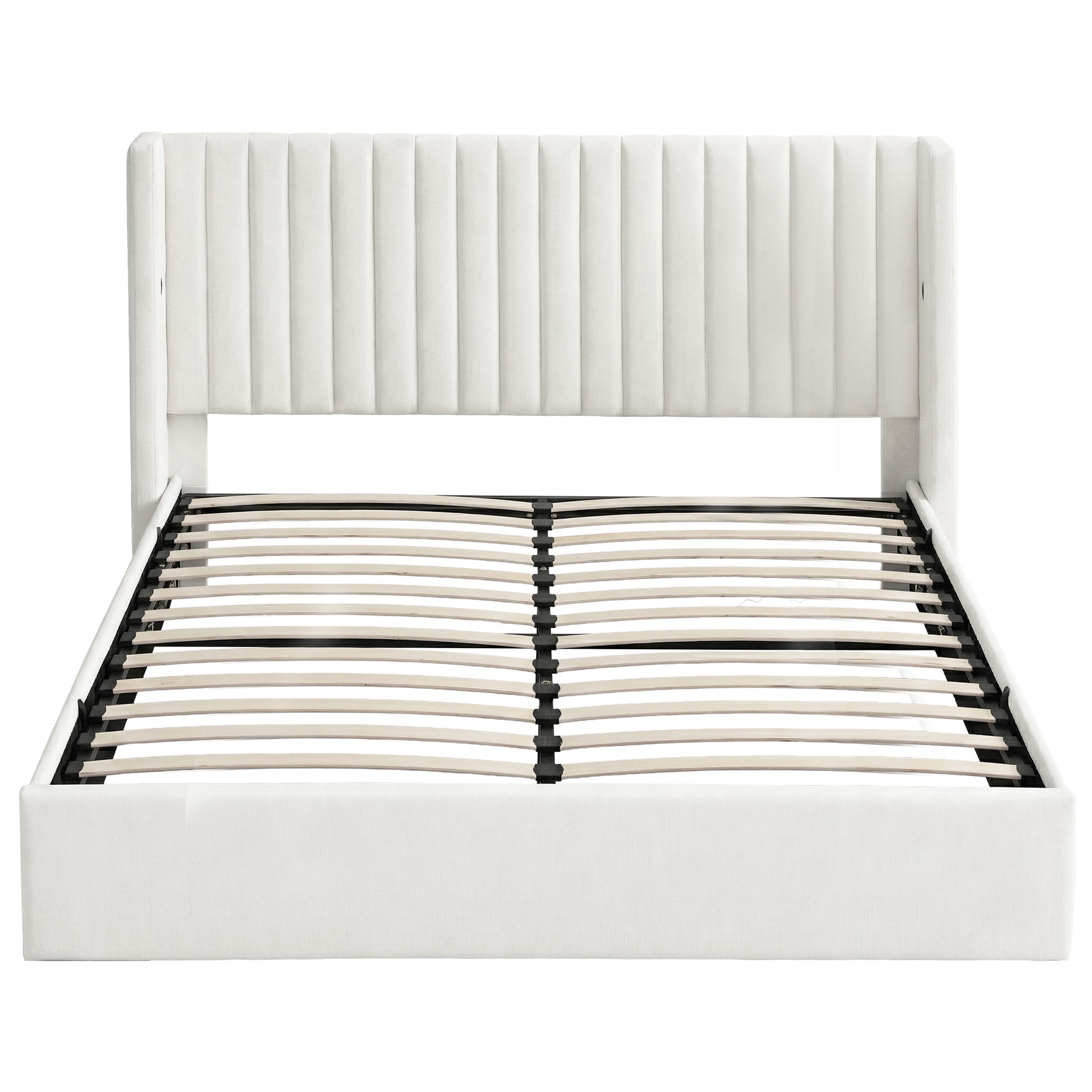 Artiss King Bed Frame with Gaslift Storage USB Type-C Charging Ports Velvet Upholstery White BFRAME-G-RITA-K-WH-ABC