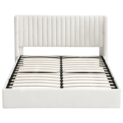 Artiss King Bed Frame with Gaslift Storage USB Type-C Charging Ports Velvet Upholstery White BFRAME-G-RITA-K-WH-ABC