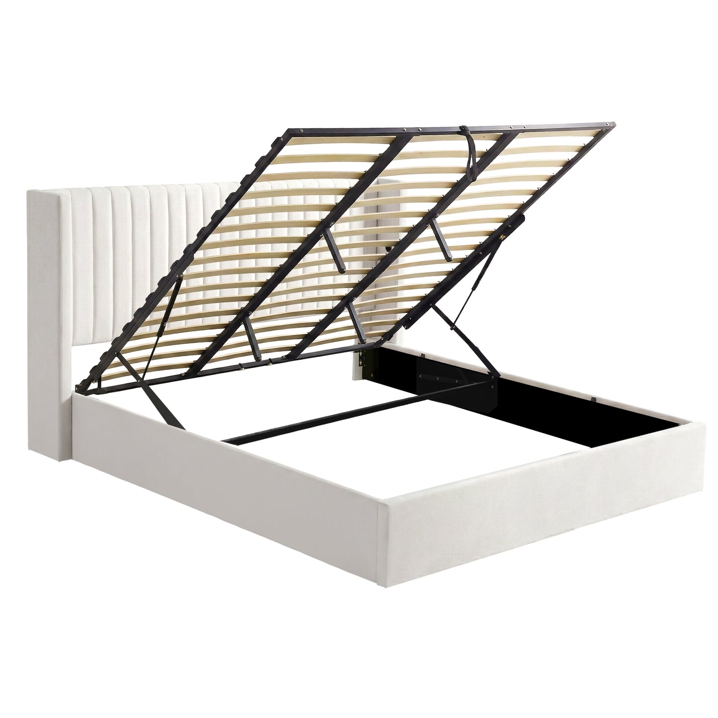 Artiss King Bed Frame with Gaslift Storage USB Type-C Charging Ports Velvet Upholstery White BFRAME-G-RITA-K-WH-ABC
