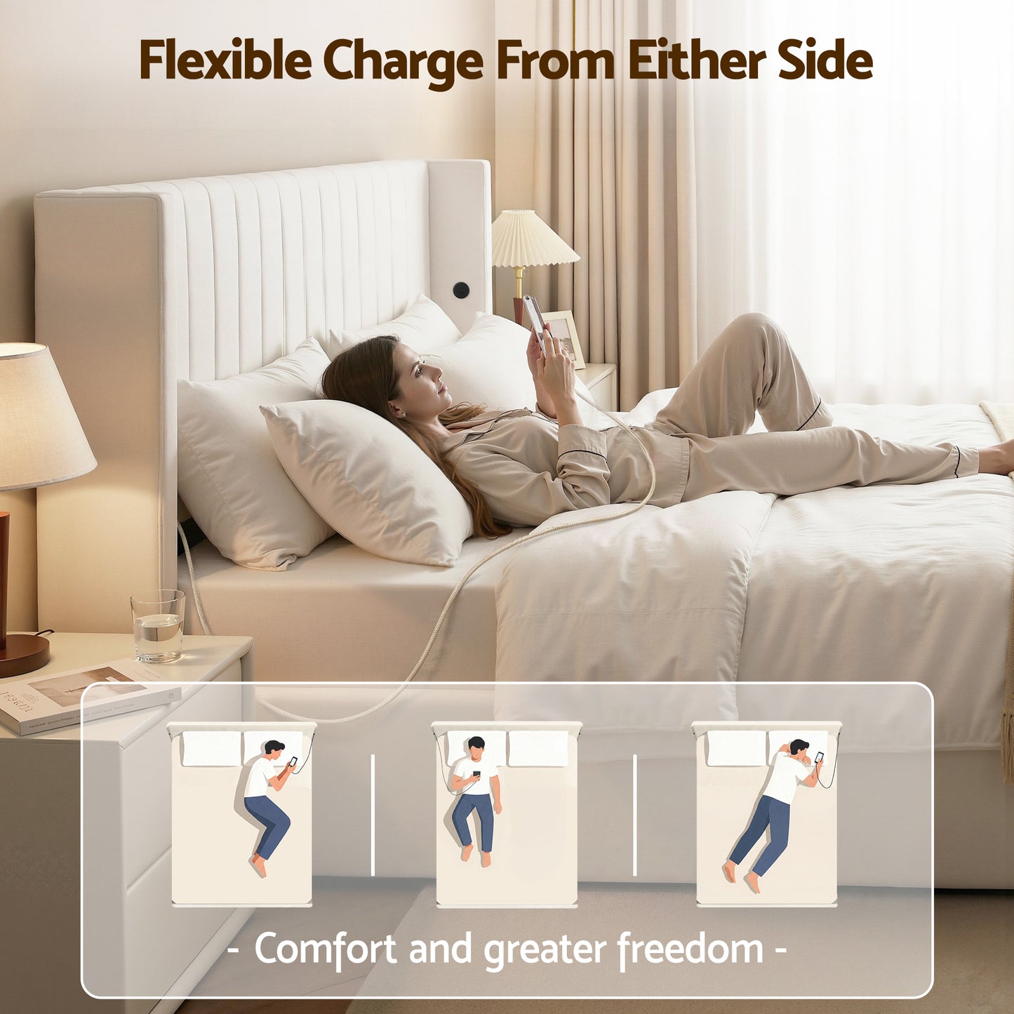 Artiss King Bed Frame with Gaslift Storage USB Type-C Charging Ports Velvet Upholstery White BFRAME-G-RITA-K-WH-ABC