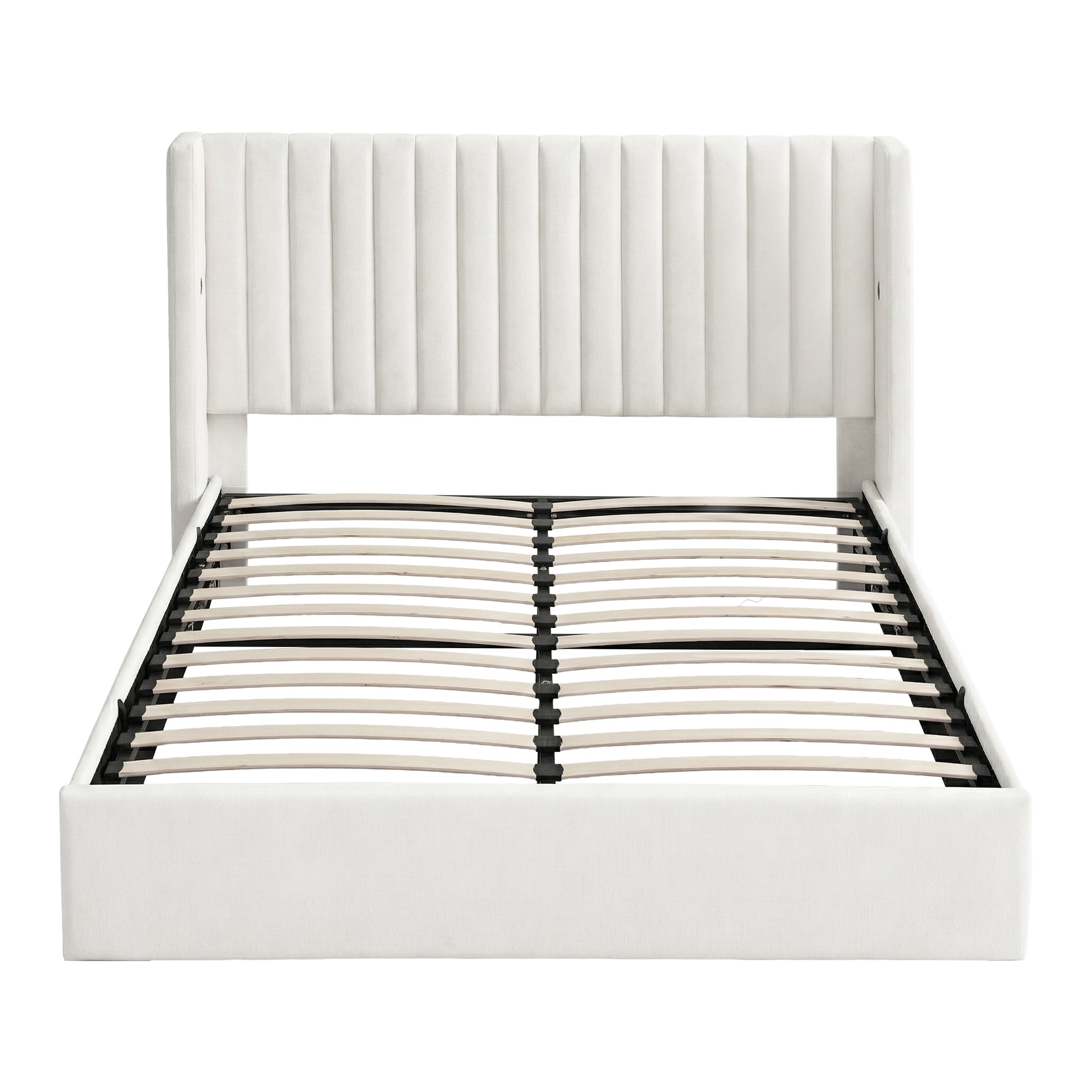 Artiss Queen Bed Frame with Gaslift Storage USB Type-C Charging Ports Velvet Upholstery White BFRAME-G-RITA-Q-WH-ABC