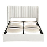 Artiss Queen Bed Frame with Gaslift Storage USB Type-C Charging Ports Velvet Upholstery White