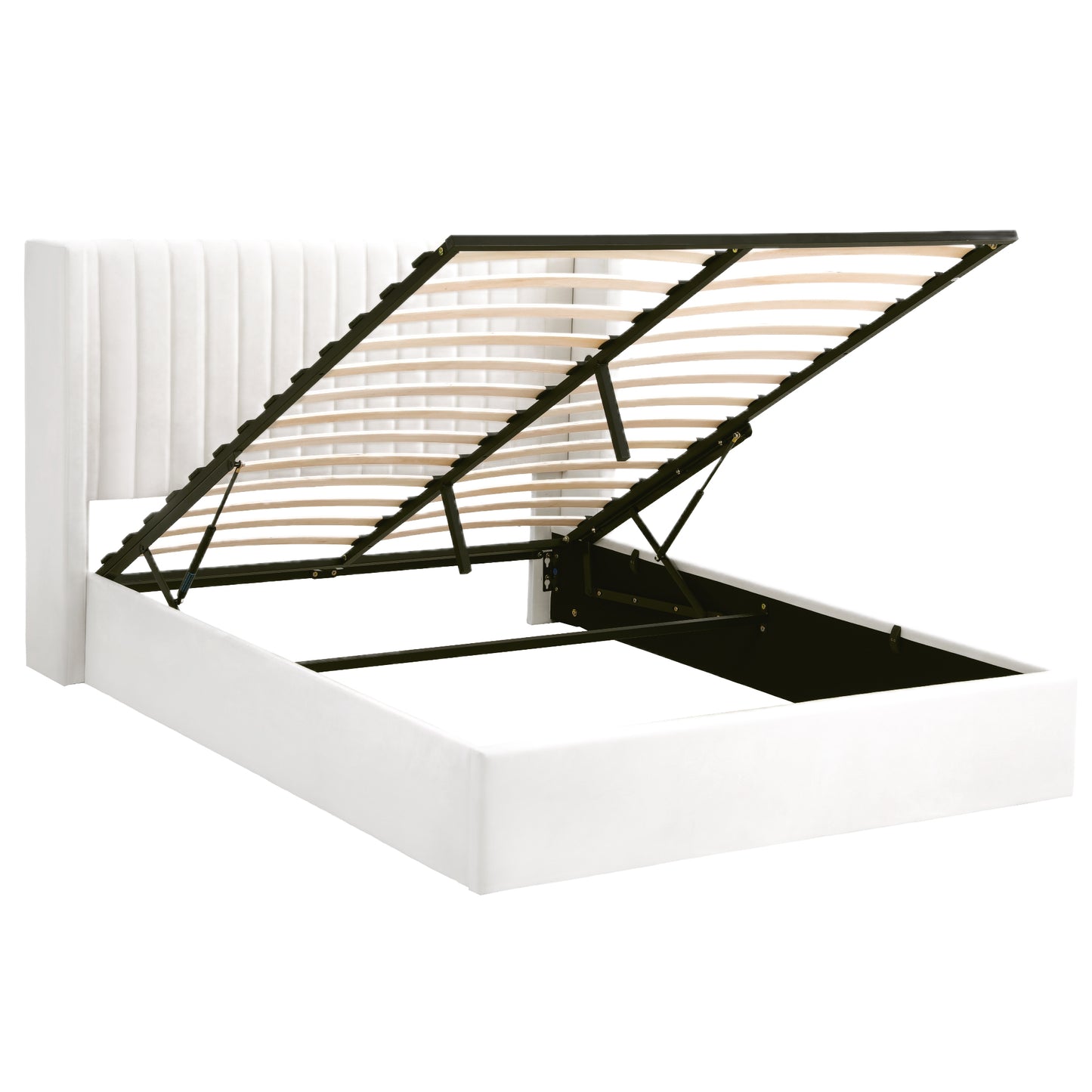 Artiss Queen Bed Frame with Gaslift Storage USB Type-C Charging Ports Velvet Upholstery White BFRAME-G-RITA-Q-WH-ABC