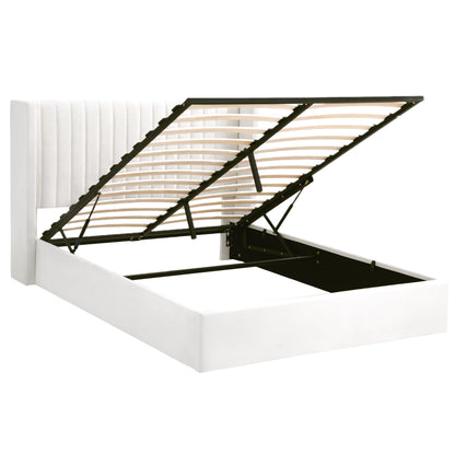 Artiss Queen Bed Frame with Gaslift Storage USB Type-C Charging Ports Velvet Upholstery White BFRAME-G-RITA-Q-WH-ABC
