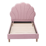 Artiss Single Bed Frame Scallop Upholstered Headboard Pink Velvet Platform Base Support up to 180kg