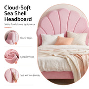Artiss Single Bed Frame Scallop Upholstered Headboard Pink Velvet Platform Base Support up to 180kg
