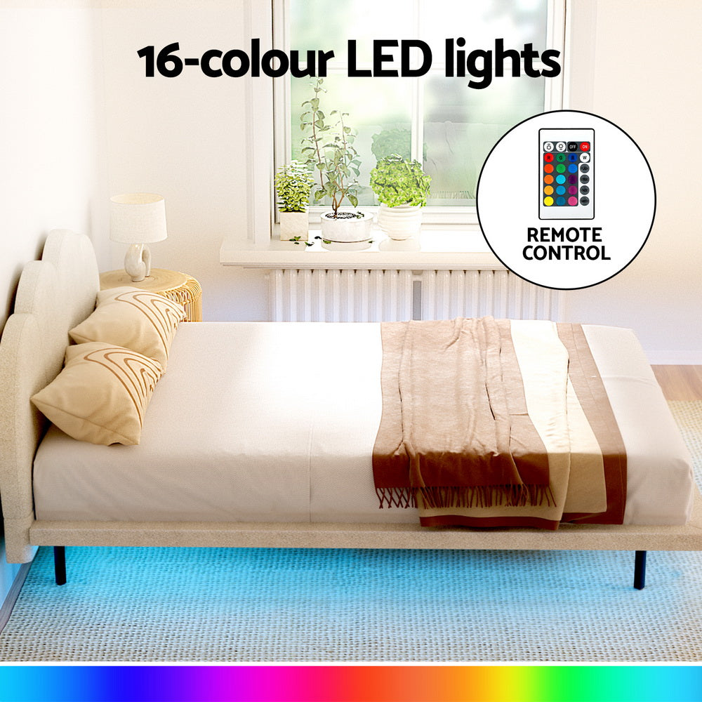 Artiss SASA Beige Queen Boucle LED Bed Frame BFRAME-G-SASA-Q-BG-AB