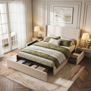 Artiss Queen Upholstered Bed Frame with 3 Storage Drawers Wingback Headboard Heavy Duty Metal Platform Base