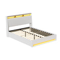 Artiss Bed Frame Gas Lift LED Beds Base Platform White PVC Leather Storage Headboard - Double