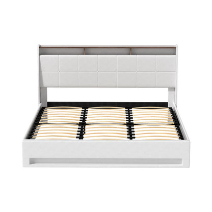 Artiss Bed Frame Gas Lift LED Beds Base Platform White PVC Leather Storage Headboard - King BFRAME-G-SUNSET-K-WH-ABC