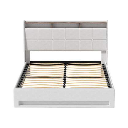 Artiss Bed Frame Gas Lift LED Beds Base Platform White PVC Leather Storage Headboard - Queen BFRAME-G-SUNSET-Q-WH-ABC