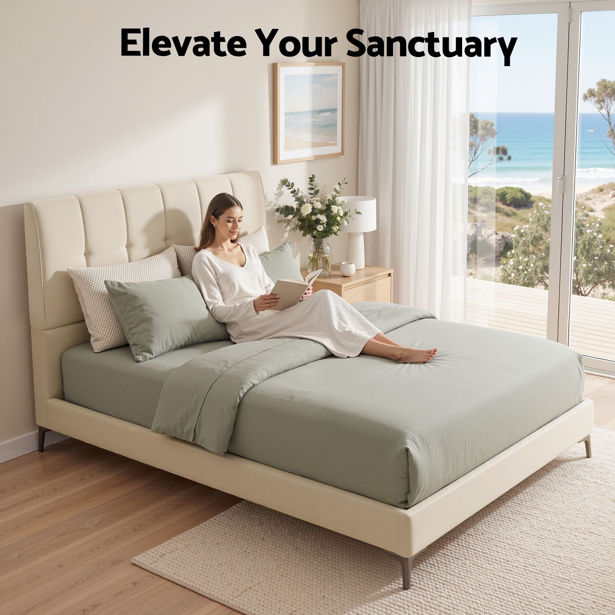 Artiss Double Bed Frame Upholstered Platform Bed with Tufted Headboard 300kg Support
