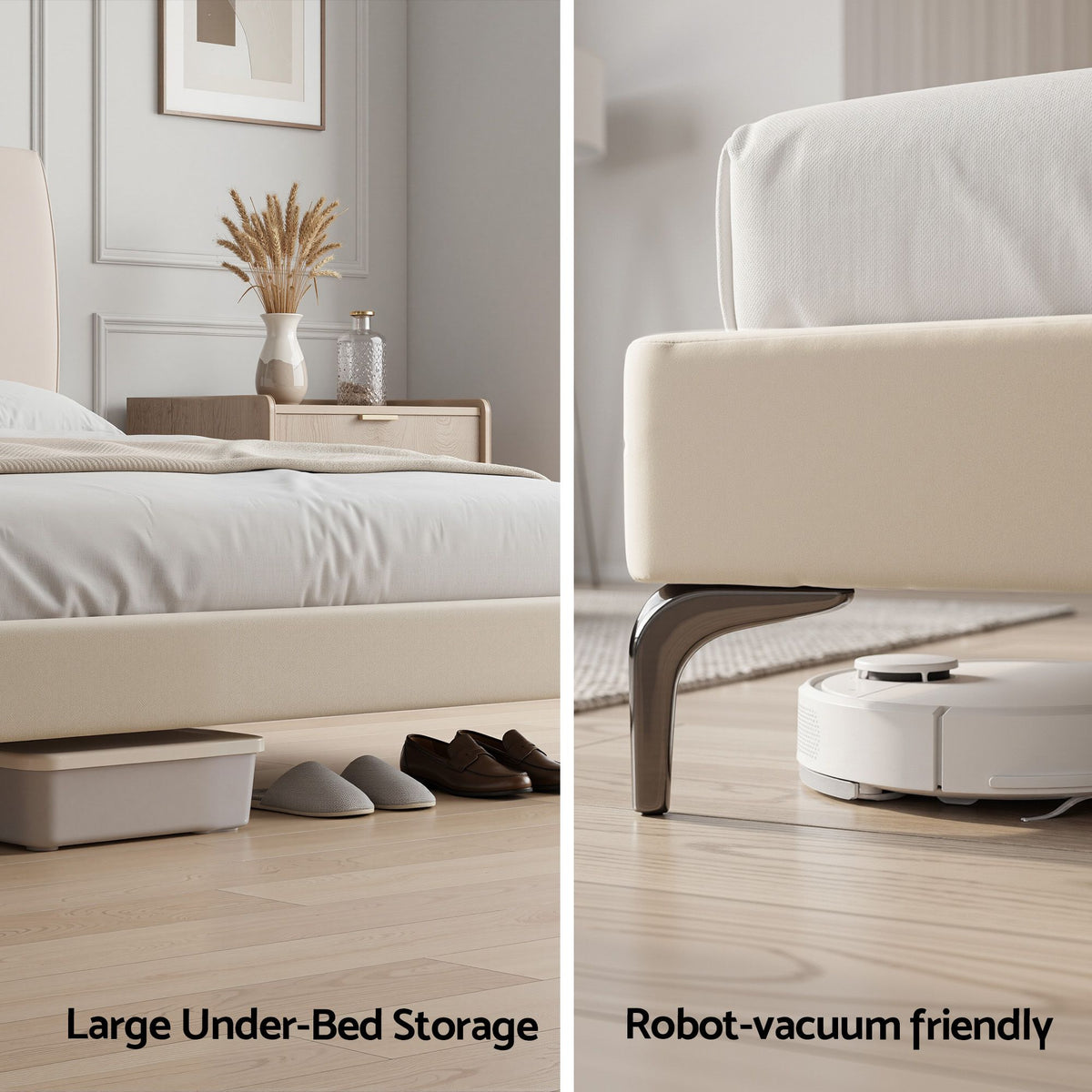 Artiss ZENITH Queen Upholstered Bed Frame – Cream White