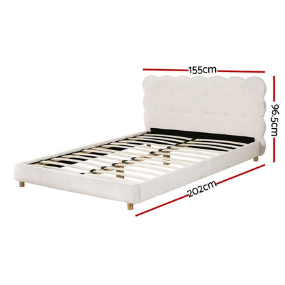 Artiss Double Bed Frame Cloud Headboard Boucle Fabric Mattress Platform Base White BFRAME-H-CLOUD-D-WH-AB