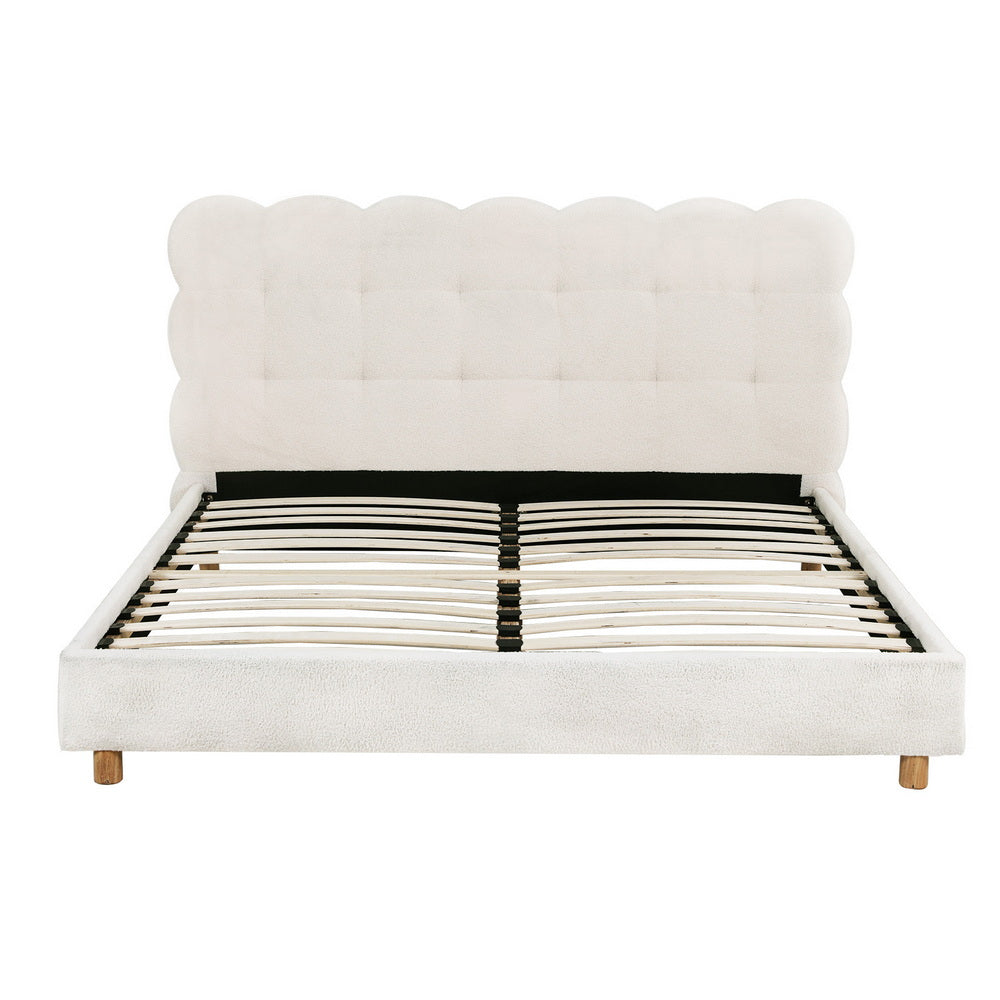 Artiss Double Bed Frame Cloud Headboard Boucle Fabric Mattress Platform Base White BFRAME-H-CLOUD-D-WH-AB