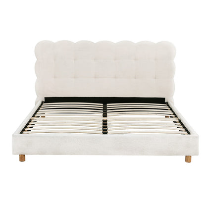 Artiss Double Bed Frame Cloud Headboard Boucle Fabric Mattress Platform Base White BFRAME-H-CLOUD-D-WH-AB