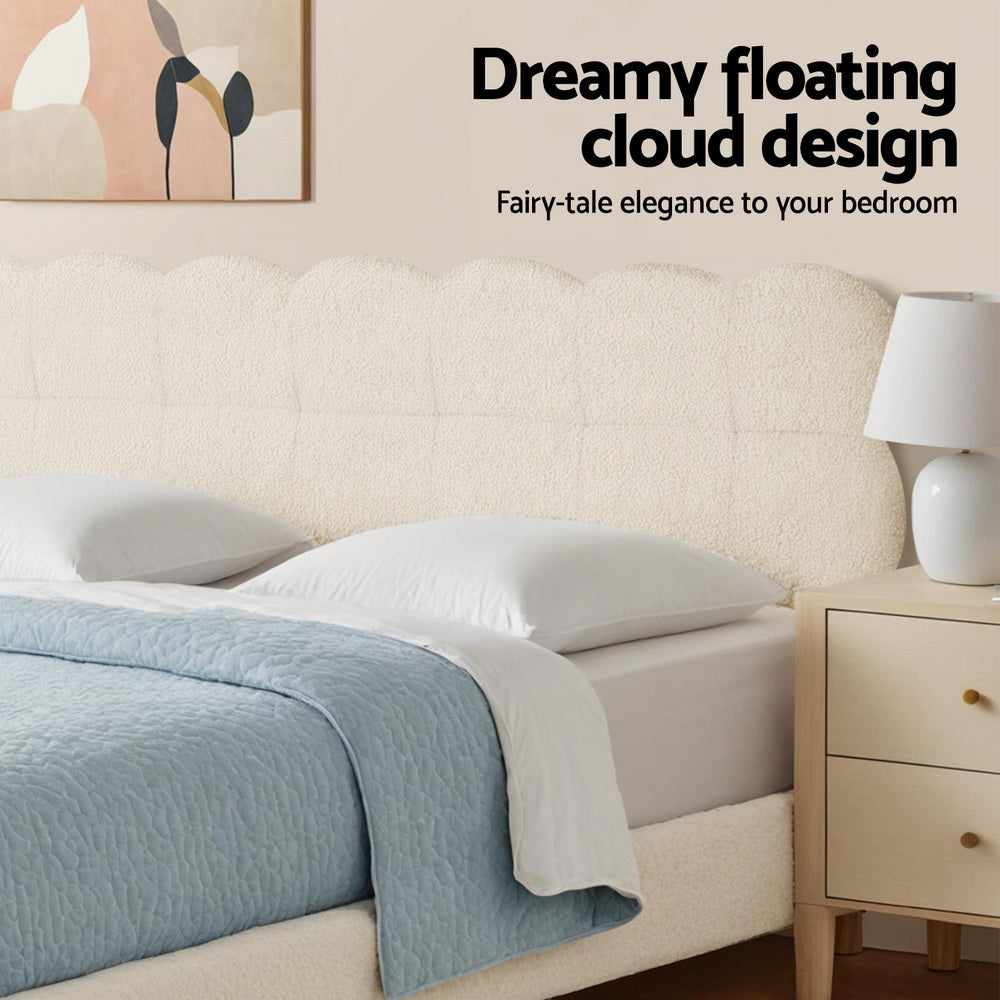 Artiss Double Bed Frame Cloud Headboard Boucle Fabric Mattress Platform Base White BFRAME-H-CLOUD-D-WH-AB