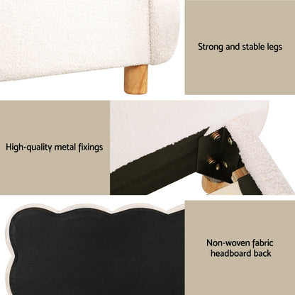 Artiss Double Bed Frame Cloud Headboard Boucle Fabric Mattress Platform Base White BFRAME-H-CLOUD-D-WH-AB