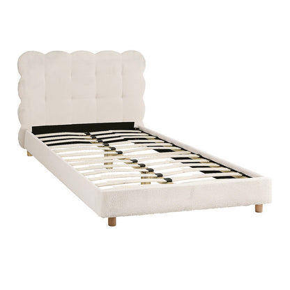 Artiss King Single Bed Frame Cloud Headboard Boucle Fabric Mattress Platform Base White BFRAME-H-CLOUD-KS-WH-AB