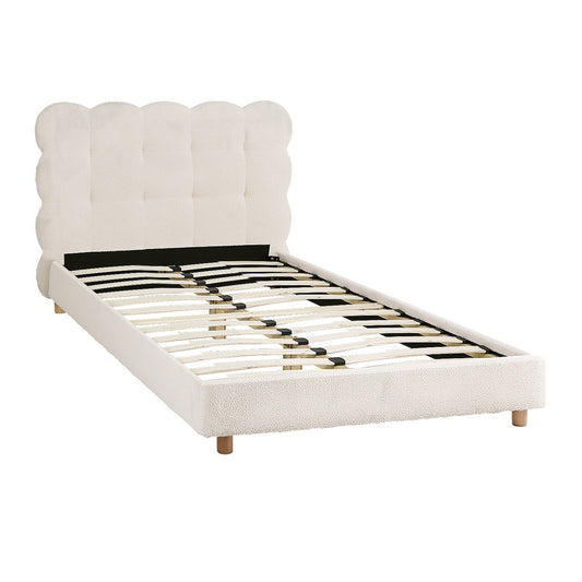 Artiss King Single Bed Frame Cloud Headboard Boucle Fabric Mattress Platform Base White BFRAME-H-CLOUD-KS-WH-AB