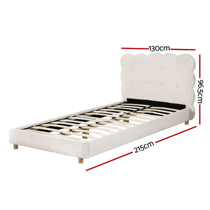 Artiss King Single Bed Frame Cloud Headboard Boucle Fabric Mattress Platform Base White BFRAME-H-CLOUD-KS-WH-AB
