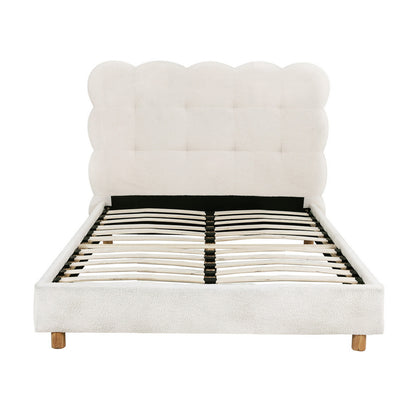 Artiss King Single Bed Frame Cloud Headboard Boucle Fabric Mattress Platform Base White BFRAME-H-CLOUD-KS-WH-AB