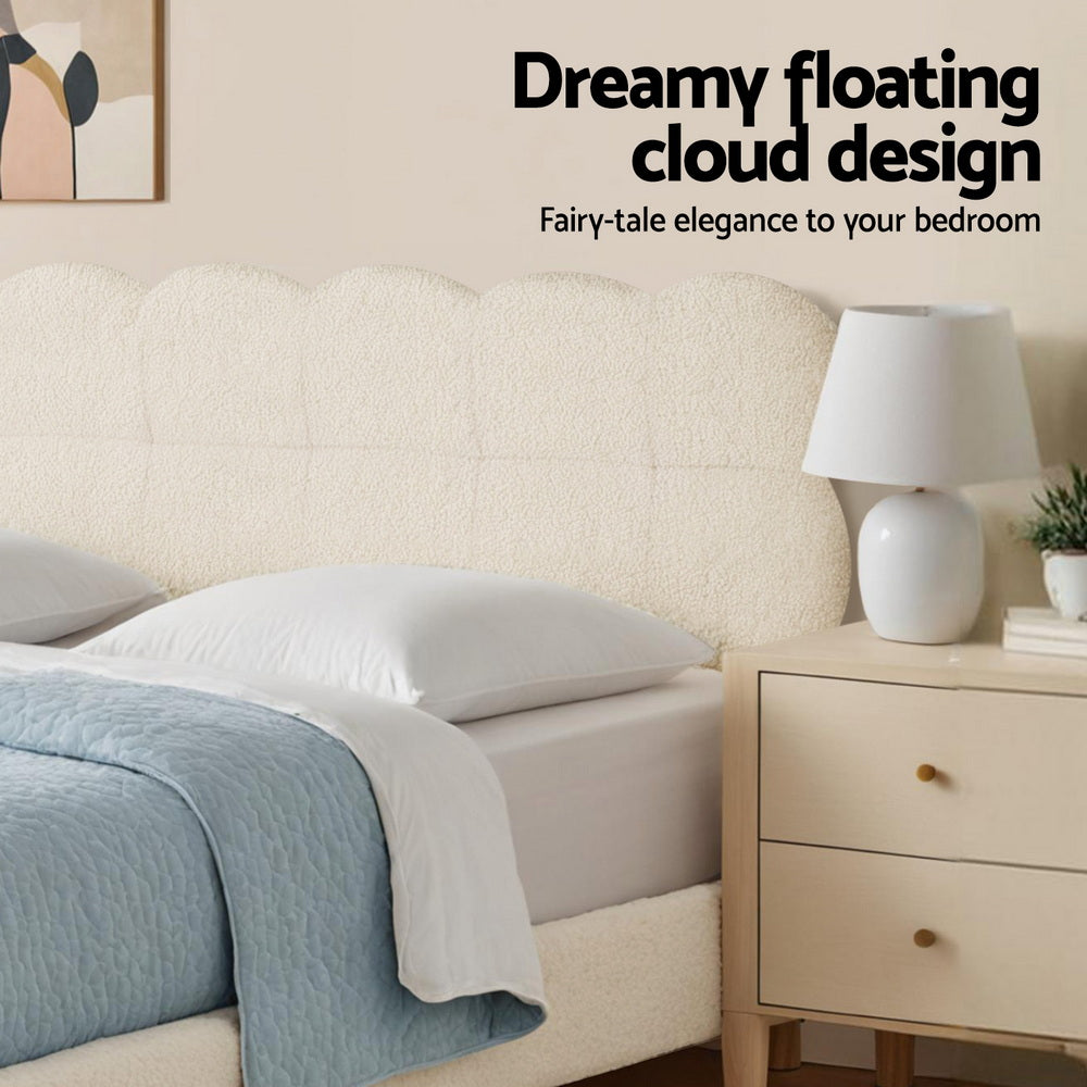 Artiss King Single Bed Frame Cloud Headboard Boucle Fabric Mattress Platform Base White BFRAME-H-CLOUD-KS-WH-AB