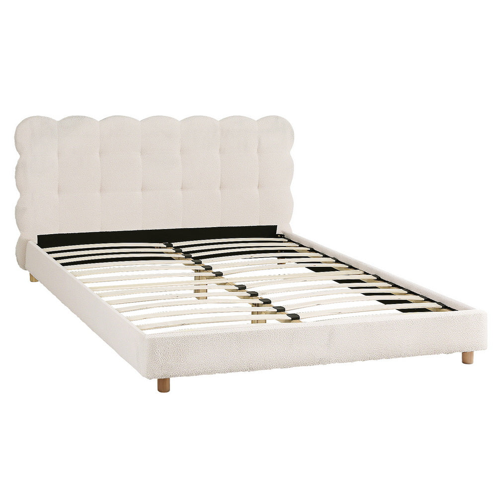 Artiss Queen Bed Frame Cloud Headboard Boucle Fabric Mattress Platform Base White BFRAME-H-CLOUD-Q-WH-AB