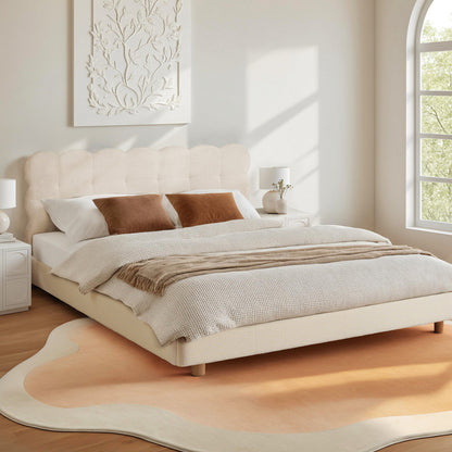 Artiss Queen Bed Frame Cloud Headboard Boucle Fabric Mattress Platform Base White BFRAME-H-CLOUD-Q-WH-AB