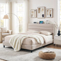 Artiss Queen Bed Frame with Storage Adjustable Headboard Platform Base Linen Fabric Charging Ports BFRAME-H-COZEY-Q-BG-AB
