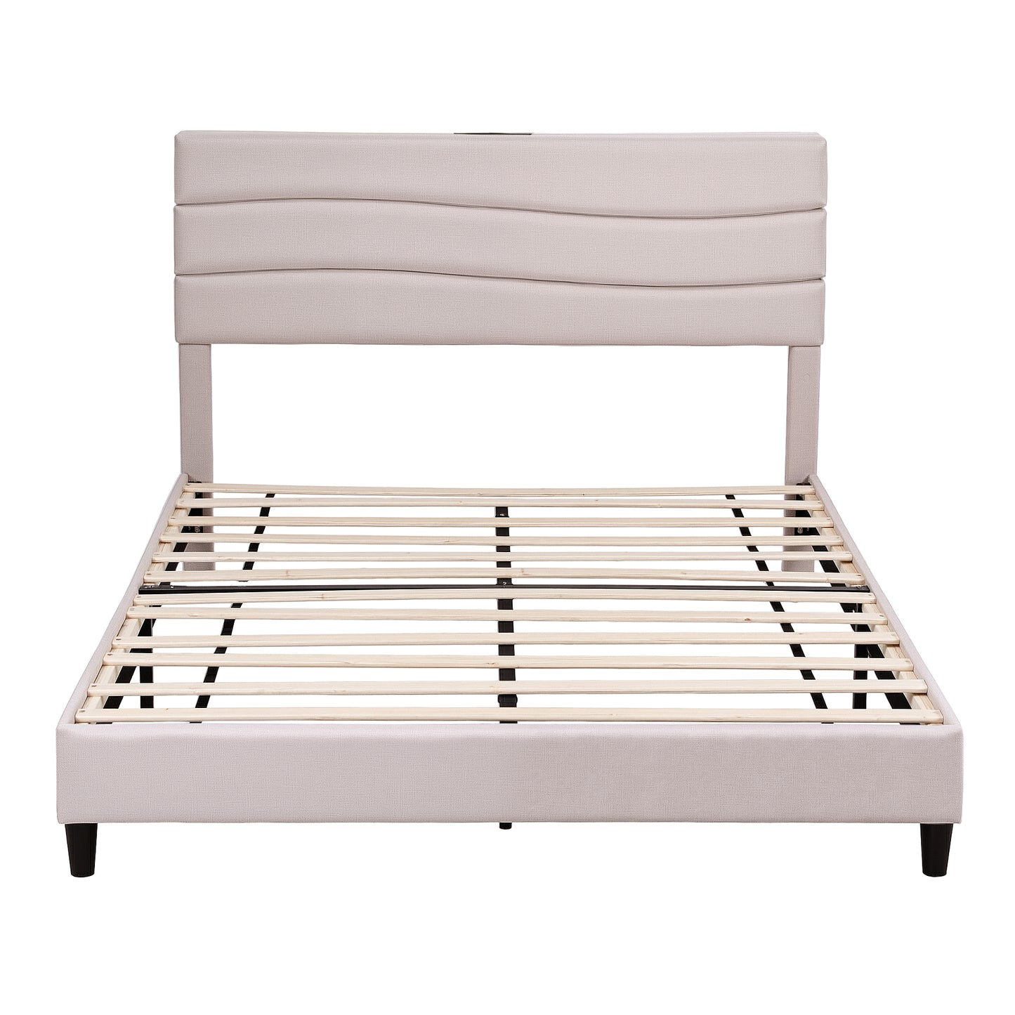 Artiss Queen Bed Frame with Storage Adjustable Headboard Platform Base Linen Fabric Charging Ports BFRAME-H-COZEY-Q-BG-AB