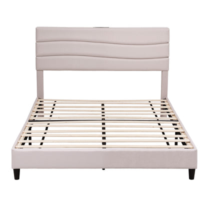 Artiss Queen Bed Frame with Storage Adjustable Headboard Platform Base Linen Fabric Charging Ports BFRAME-H-COZEY-Q-BG-AB