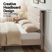 Artiss Queen Bed Frame with Storage Adjustable Headboard Platform Base Linen Fabric Charging Ports BFRAME-H-COZEY-Q-BG-AB