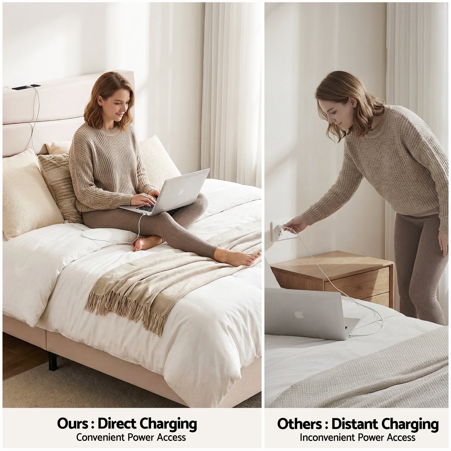 Artiss Queen Bed Frame with Storage Adjustable Headboard Platform Base Linen Fabric Charging Ports BFRAME-H-COZEY-Q-BG-AB