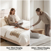Artiss Queen Bed Frame with Storage Adjustable Headboard Platform Base Linen Fabric Charging Ports BFRAME-H-COZEY-Q-BG-AB