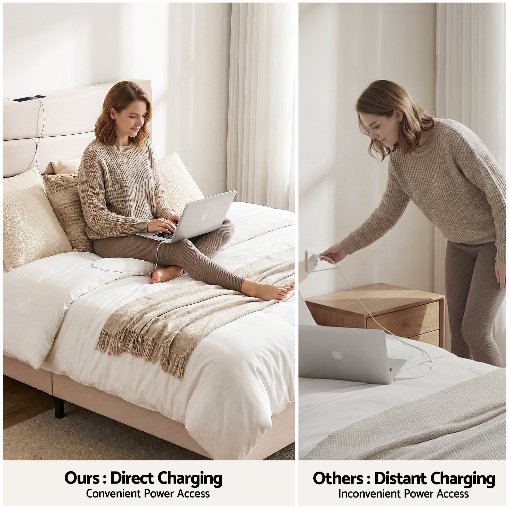 Artiss Queen Bed Frame with Storage Adjustable Headboard Platform Base Linen Fabric Charging Ports BFRAME-H-COZEY-Q-BG-AB