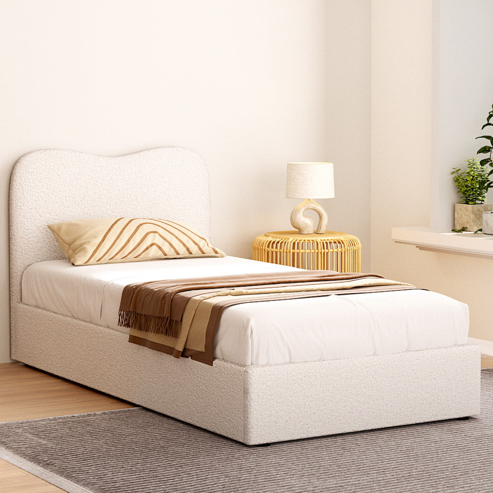Artiss DARA Beige Boucle Single Bed Frame BFRAME-H-DARA-S-WH-AB