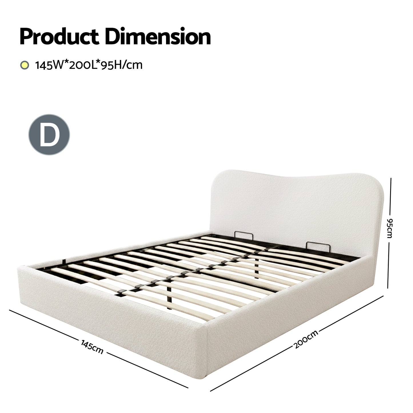 Artiss Double Bed Frame with Gaslift Storage Wooden Platform Mattress Base Boucle Upholstered White BFRAME-H-DARAGS-D-WH-ABC