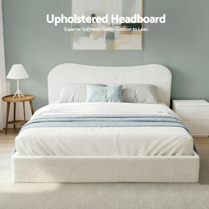 Artiss Double Bed Frame with Gaslift Storage Wooden Platform Mattress Base Boucle Upholstered White BFRAME-H-DARAGS-D-WH-ABC