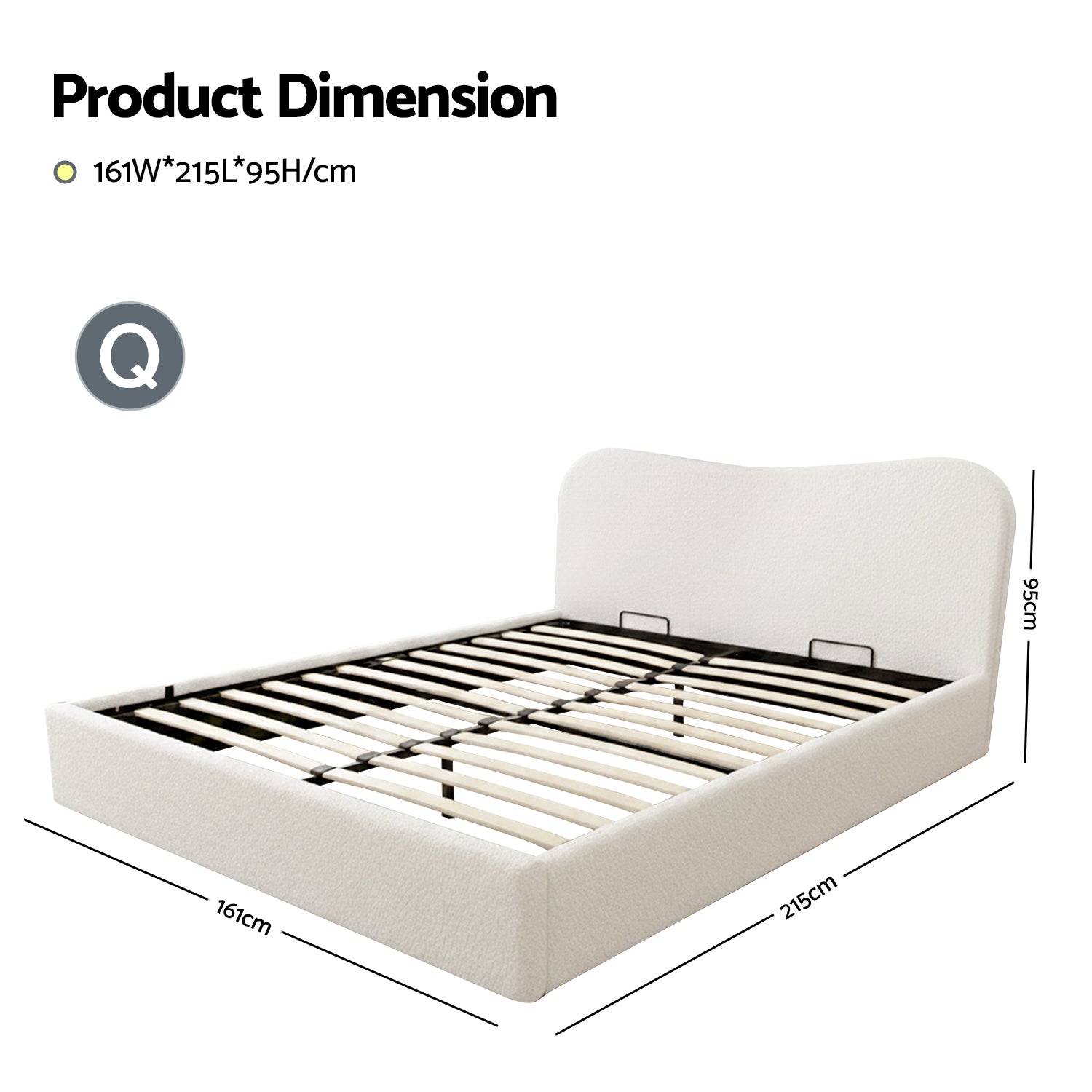 Artiss DARAGS Beige White Queen Boucle Gas Lift Bed Frame