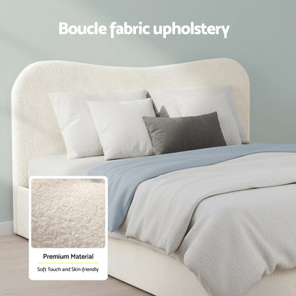 Artiss Queen Bed Frame with Gaslift Storage Wooden Platform Mattress Base Boucle Upholstered White BFRAME-H-DARAGS-Q-WH-ABC