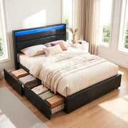 Artiss Bed Frame Double Size LED with 4 Drawers Black DUNN BFRAME-H-DUNN-D-BK-ABC